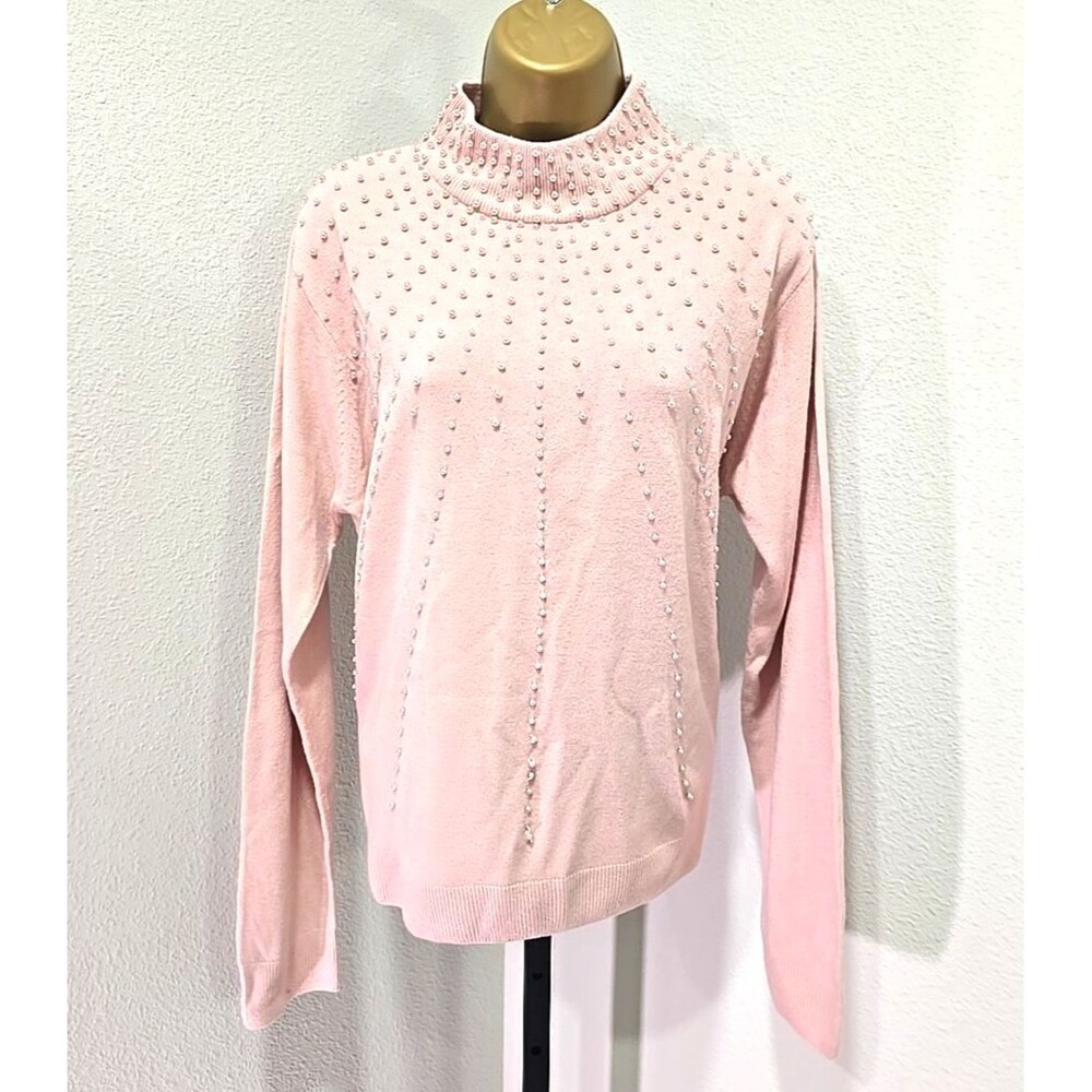 Vintage Pink Pearl Sweater Large Quiet Luxury Old Money Feminine Dainty Delicate